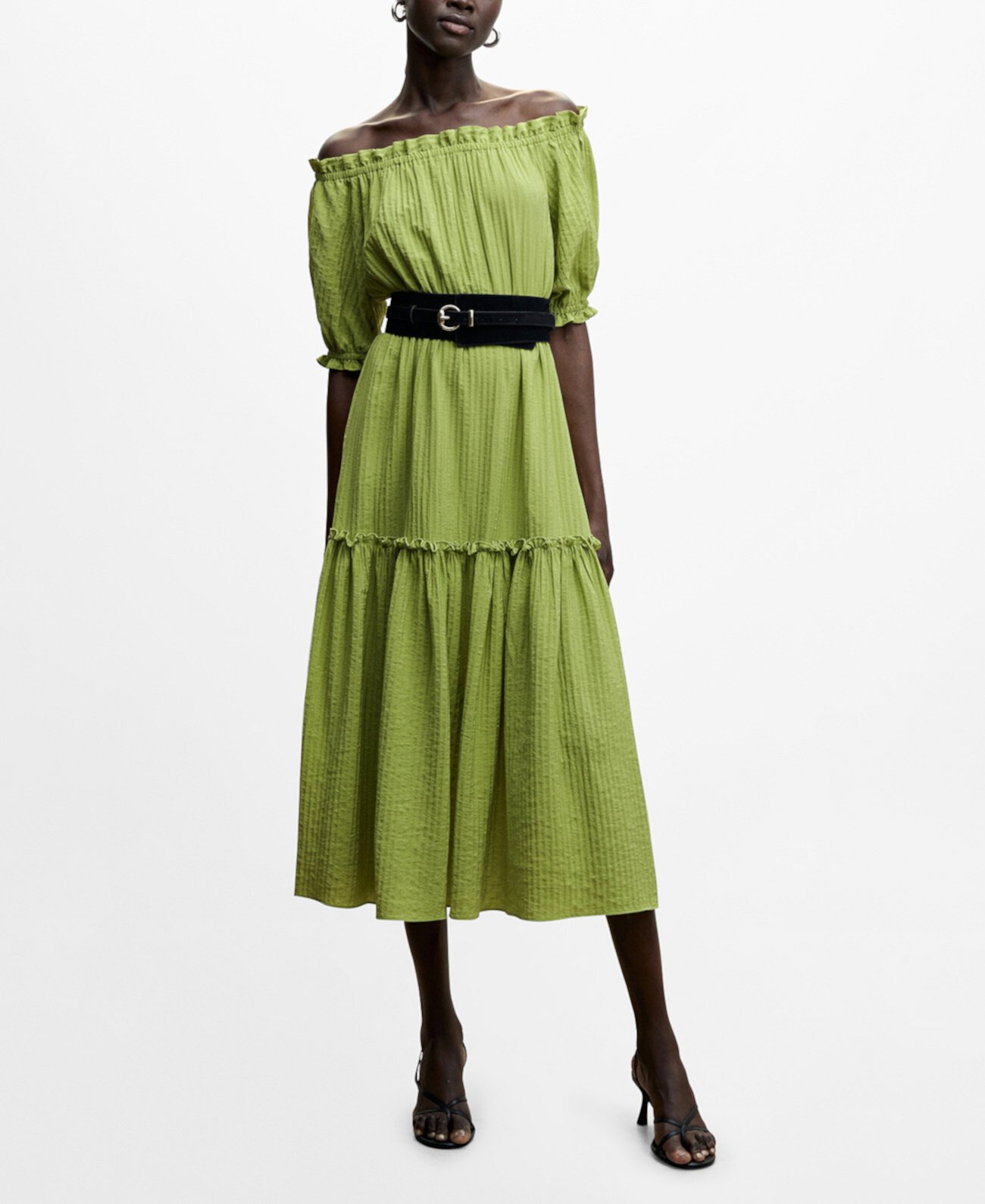 Женское текстурное платье с пышными рукавами MANGO