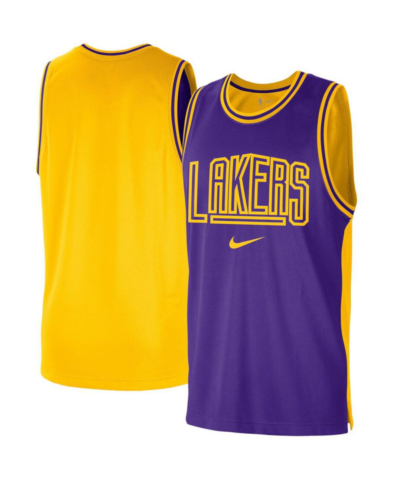 Мужская пурпурно-золотая майка Los Angeles Lakers Courtside Versus Force Split DNA Performance из сетчатой ткани Nike