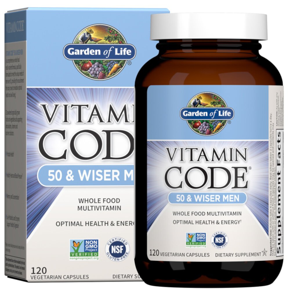 Vitamin Code 50 and Wiser Men -- 120 Vegetarian Capsules (Вегетарианские капсулы) Garden of Life