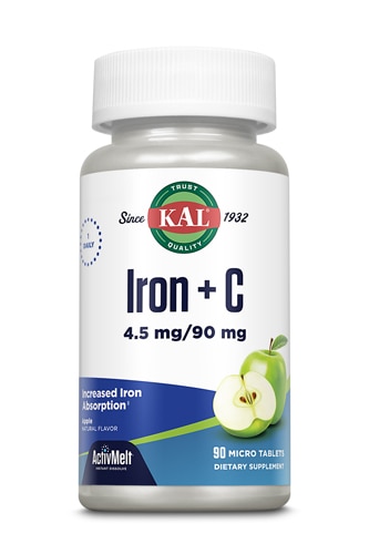 Железо + Витамин C - 4,5 мг железа - 90 микротаблеток - KAL KAL