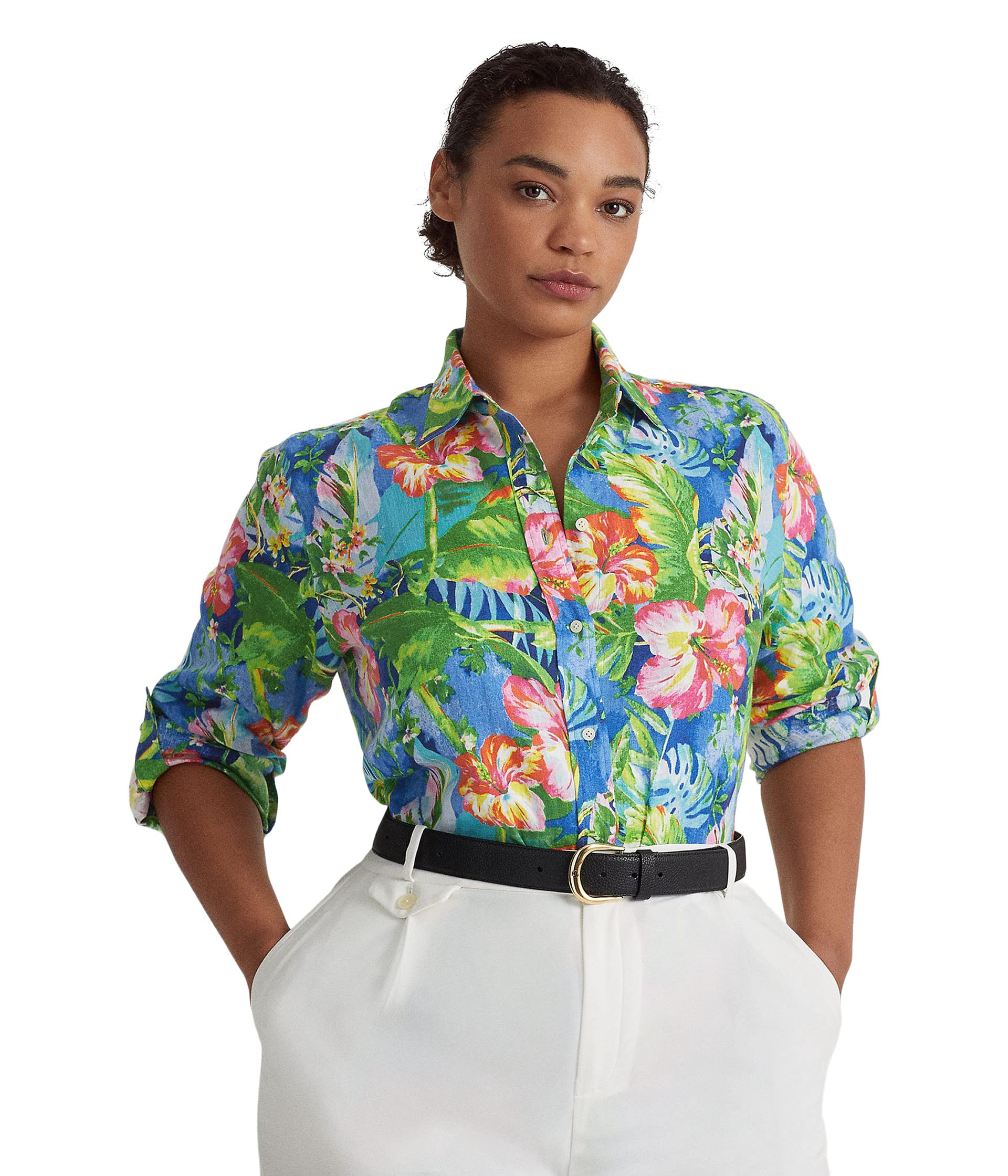 Льняная рубашка больших размеров с цветочным принтом Ralph Lauren