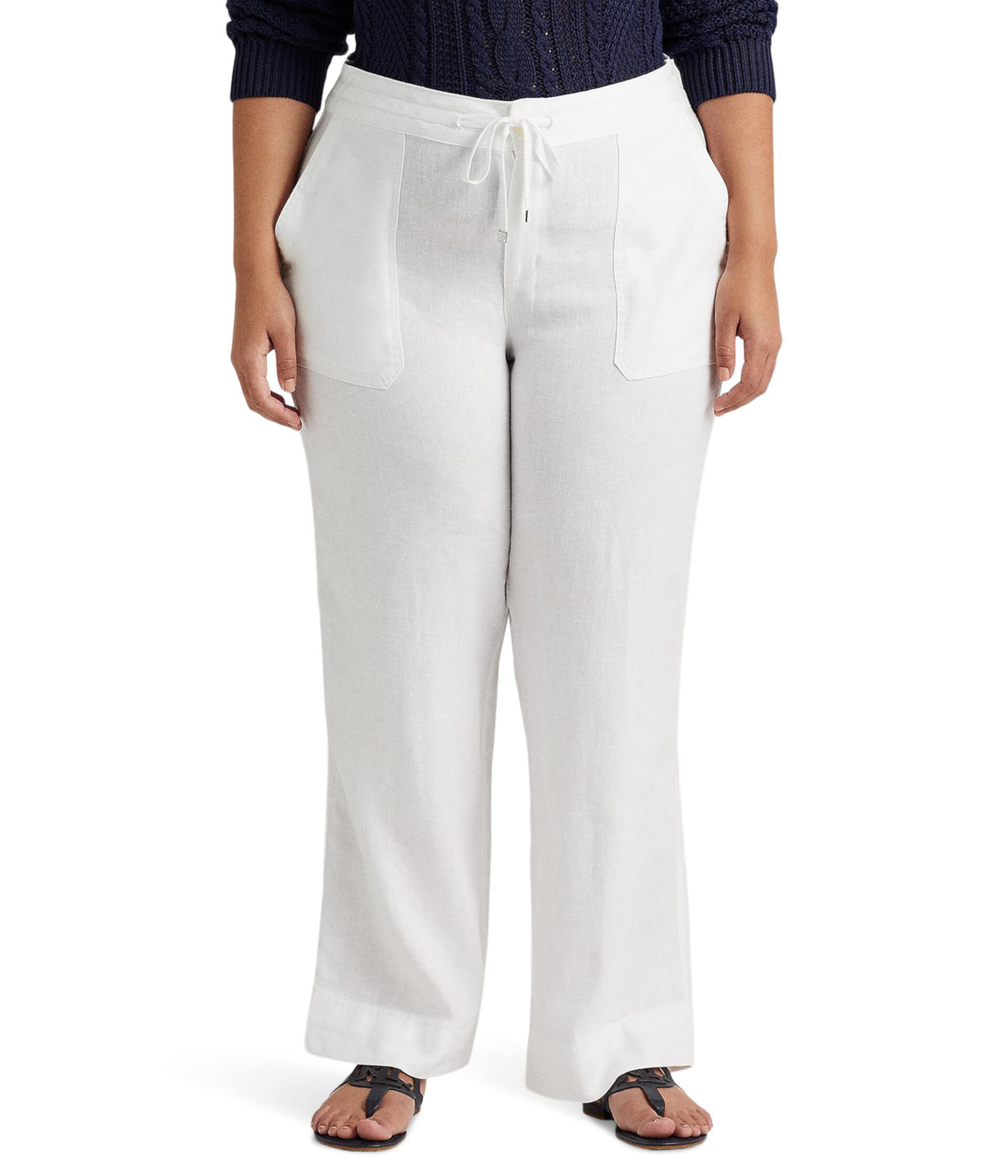 Плюс размер Льняные брюки с завязками LAUREN Ralph Lauren
