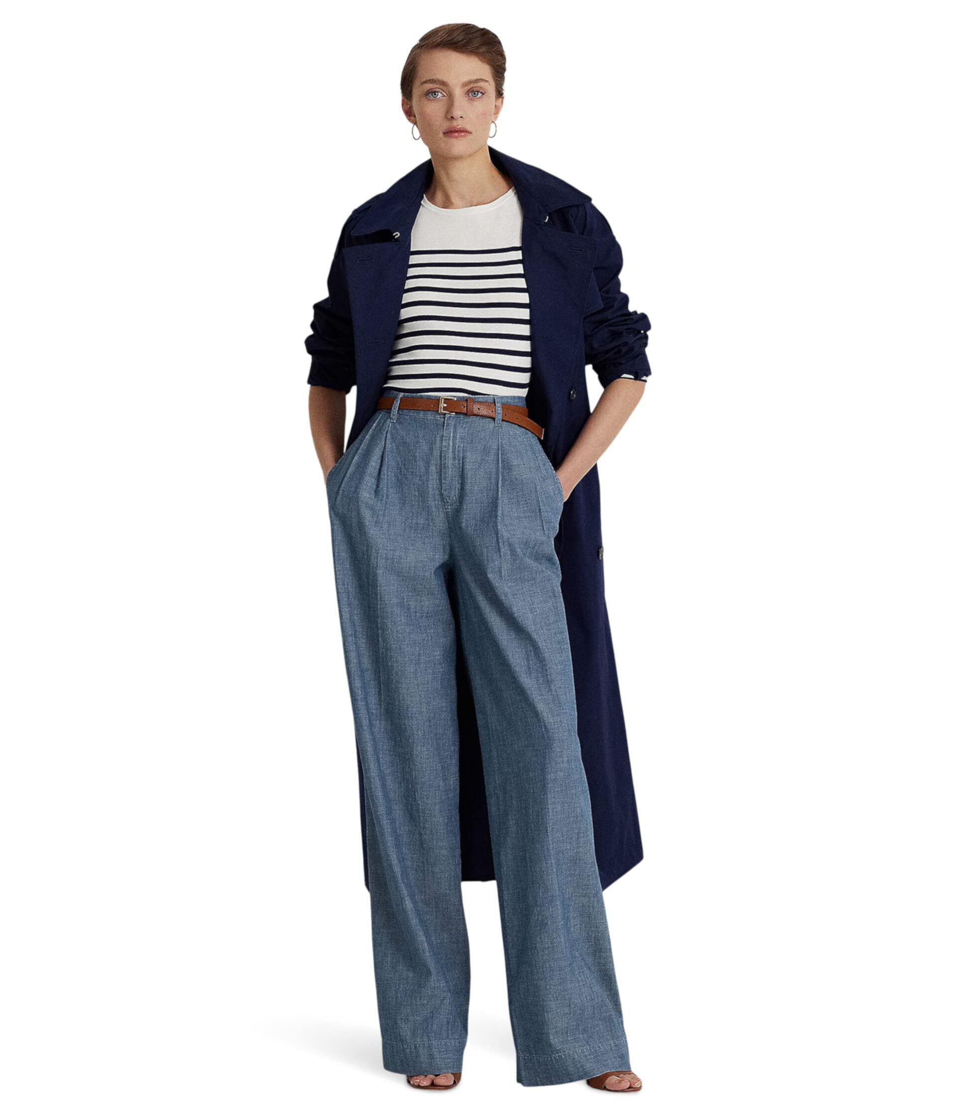 Petite Pleated Chambray Wide-Leg Pants LAUREN Ralph Lauren