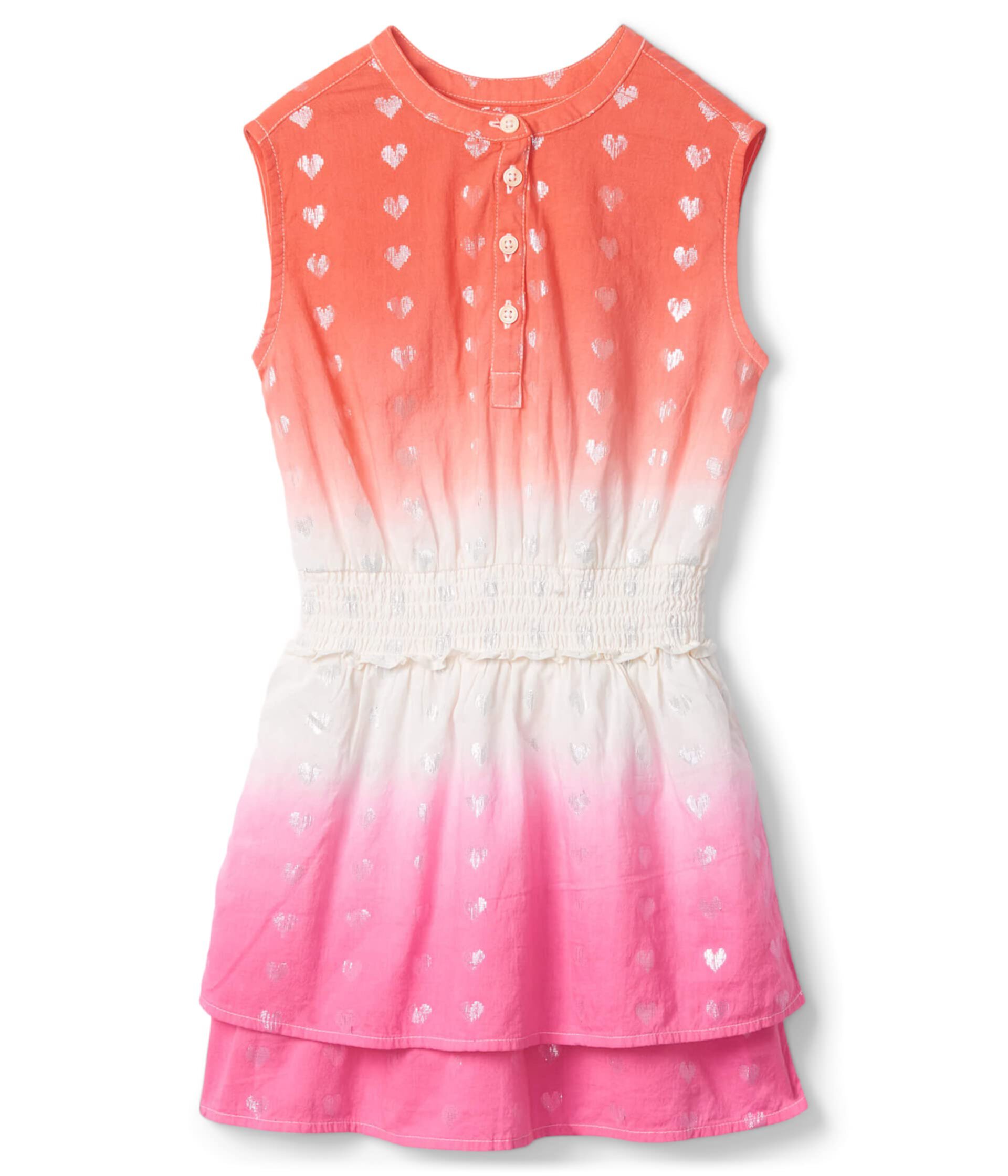 Двухцветное платье с присборенной талией и сердечками (для малышей/маленьких детей/больших детей) Hatley