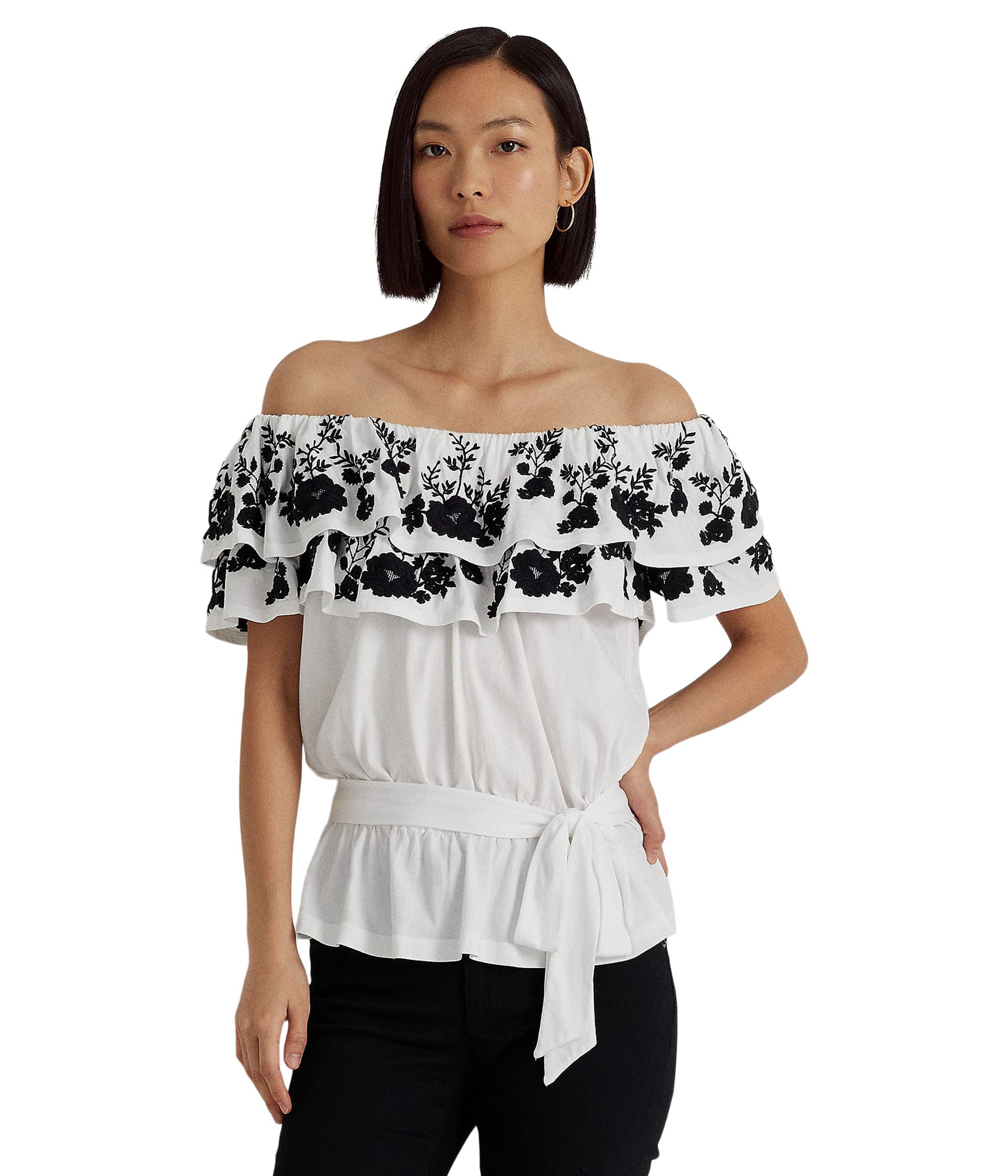 Женская блузка Petite Embroidered Jersey Off-the-Shoulder от LAUREN Ralph Lauren LAUREN Ralph Lauren