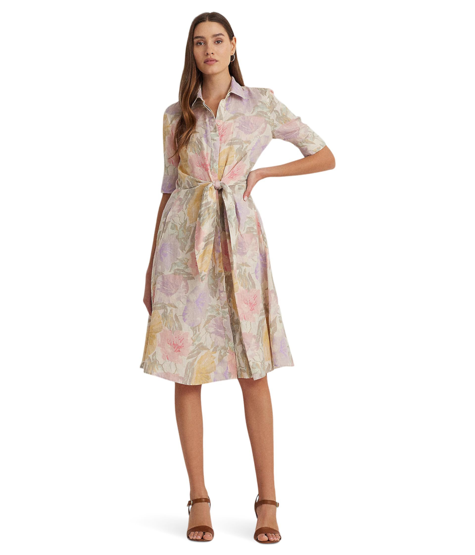 Женское платье-рубашка из льна с цветочным принтом LAUREN Ralph Lauren LAUREN Ralph Lauren