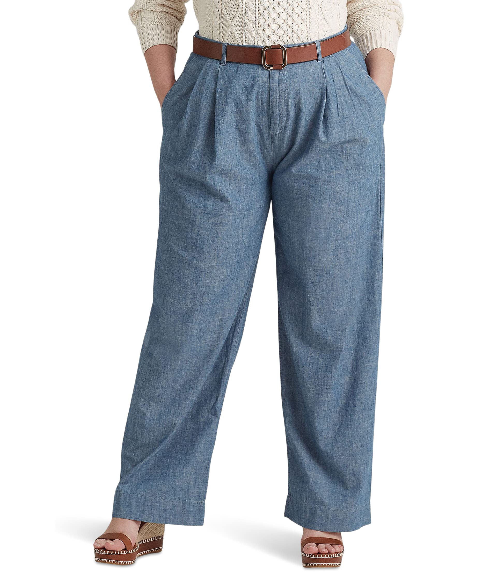 Плюс размер Широкие брюки из шамбре со складками Ralph Lauren