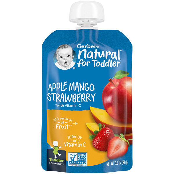 Natural for Toddler, 12+ Months, Apple, Mango, Strawberry with Vitamin C, 3.5 oz (99 g) GERBER