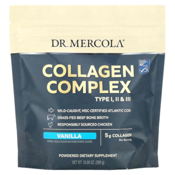 Collagen Complex Type l, ll & lll, Vanilla, 5 g, 10.89 oz (Унции) (309 g) Dr. Mercola