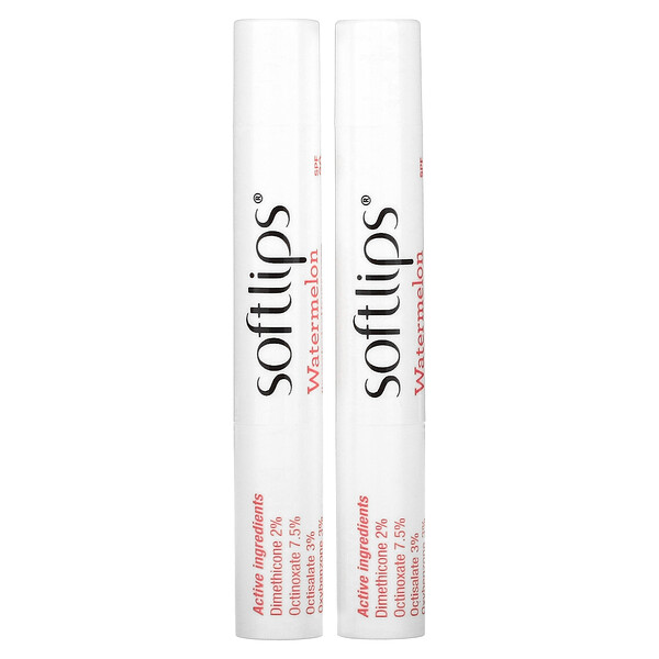 Солнцезащитный крем для защиты губ, SPF 20, арбуз, 2 упаковки по 0,07 унции (2 г) каждая Softlips