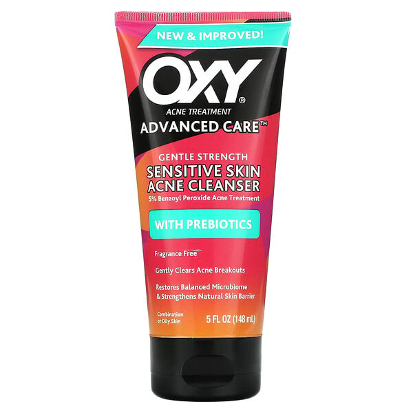Sensitive Skin Acne Cleanser with Prebiotics, Fragrance Free, 5 fl oz (148 ml) Oxy Skin Care