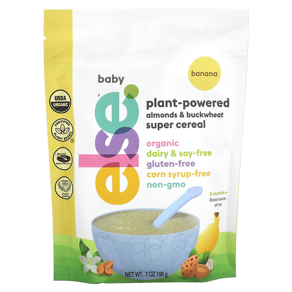 Baby, Plant-Powered Almonds & Buckwheat Super Cereal, 6+ Months, Banana, 7 oz (198 g) ELSE