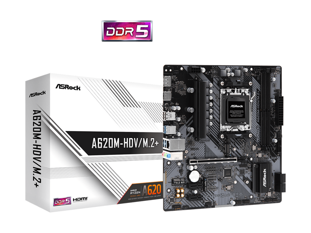 Материнская плата ASRock A620M-HDV/M.2+ AM5 Micro ATX, HDMI, DisplayPort, поддержка процессоров AM5 Ryzen™ серии 7000 мощностью до 120 Вт ASRock