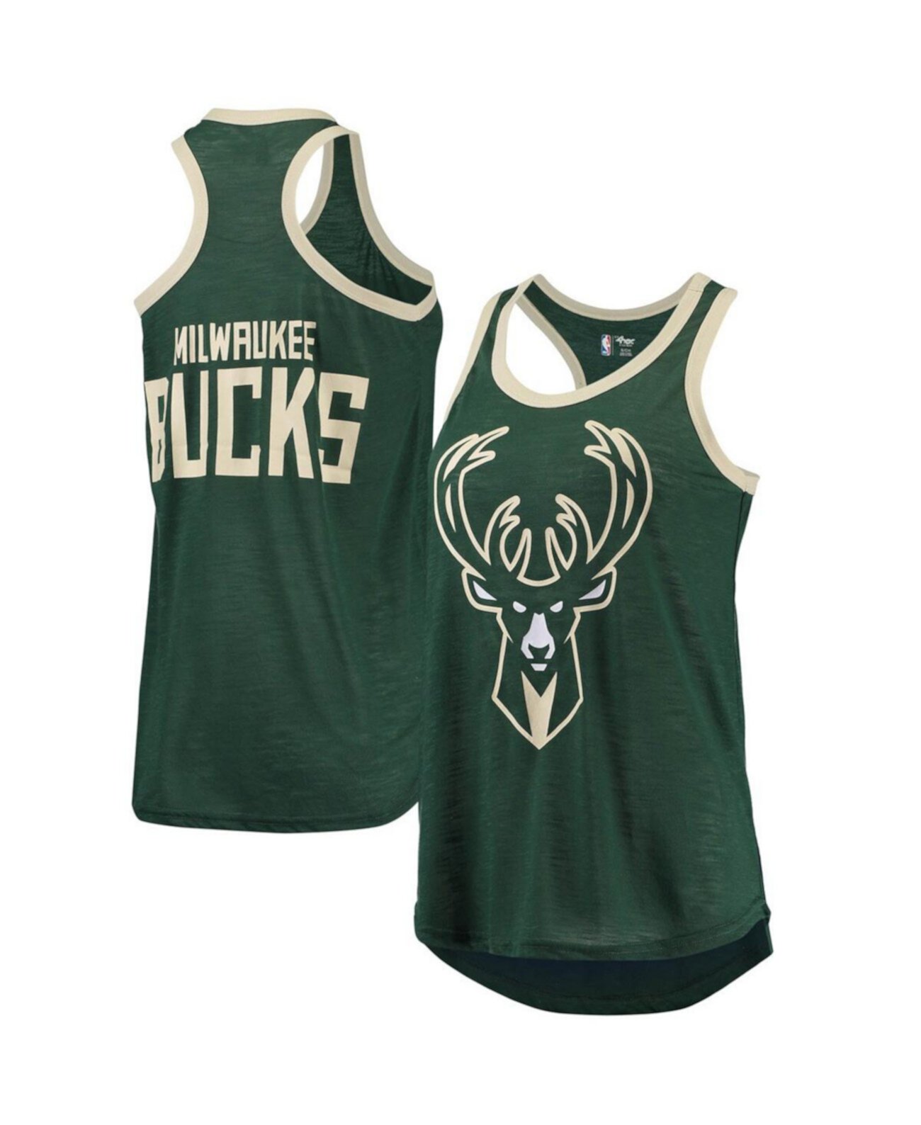 Женская майка Hunter Green Milwaukee Bucks Showdown с круглым вырезом и спиной-борцовкой G-III Sports