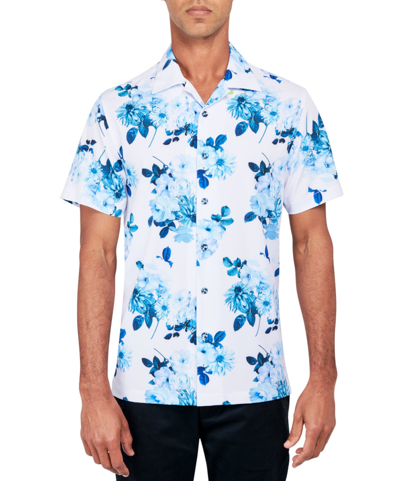 Мужская рубашка стандартного кроя без железа, эластичная, с цветочным принтом, на пуговицах, походная рубашка Society of Threads