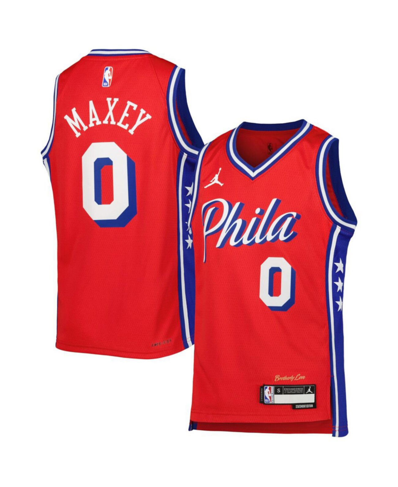 Детская джерси красного цвета Tyrese Maxey Philadelphia 76ers 2022/23 - Statement Edition Jordan