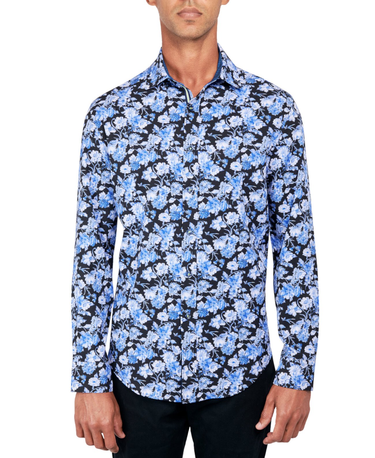 Мужская классическая эластичная рубашка на пуговицах с цветочным принтом и без утюга Society of Threads