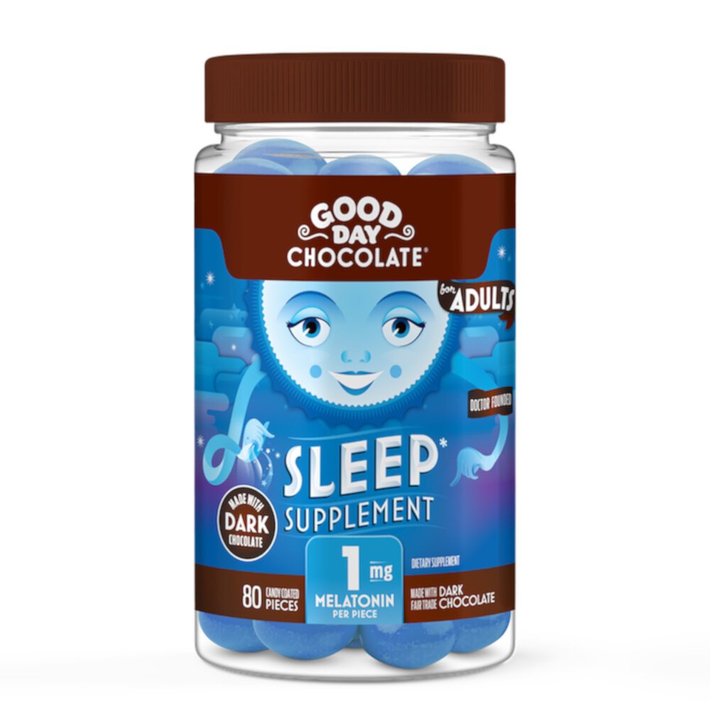 Добавка для сна для взрослых, темный шоколад, 1 мг, 80 кусочков, покрытых конфетами Good Day Chocolate
