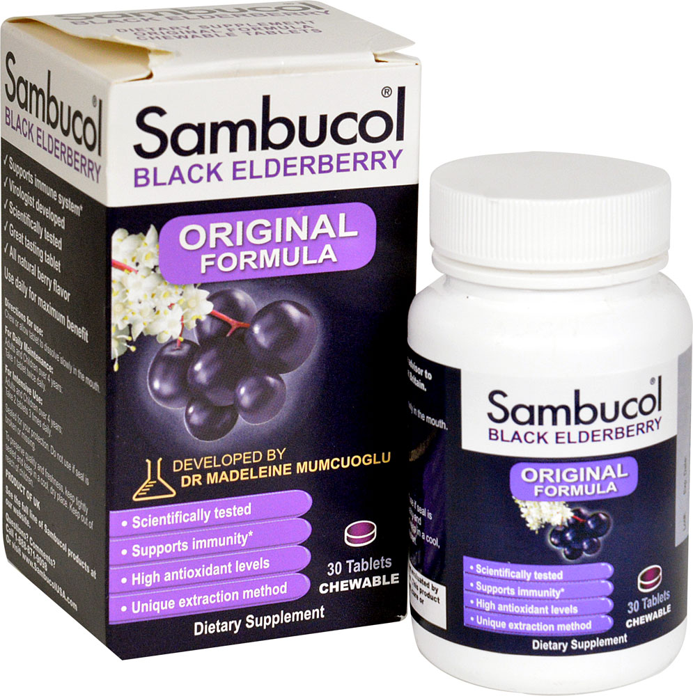 Усовершенствованная поддержка иммунитета из черной бузины -- 30 жевательных таблеток Sambucol