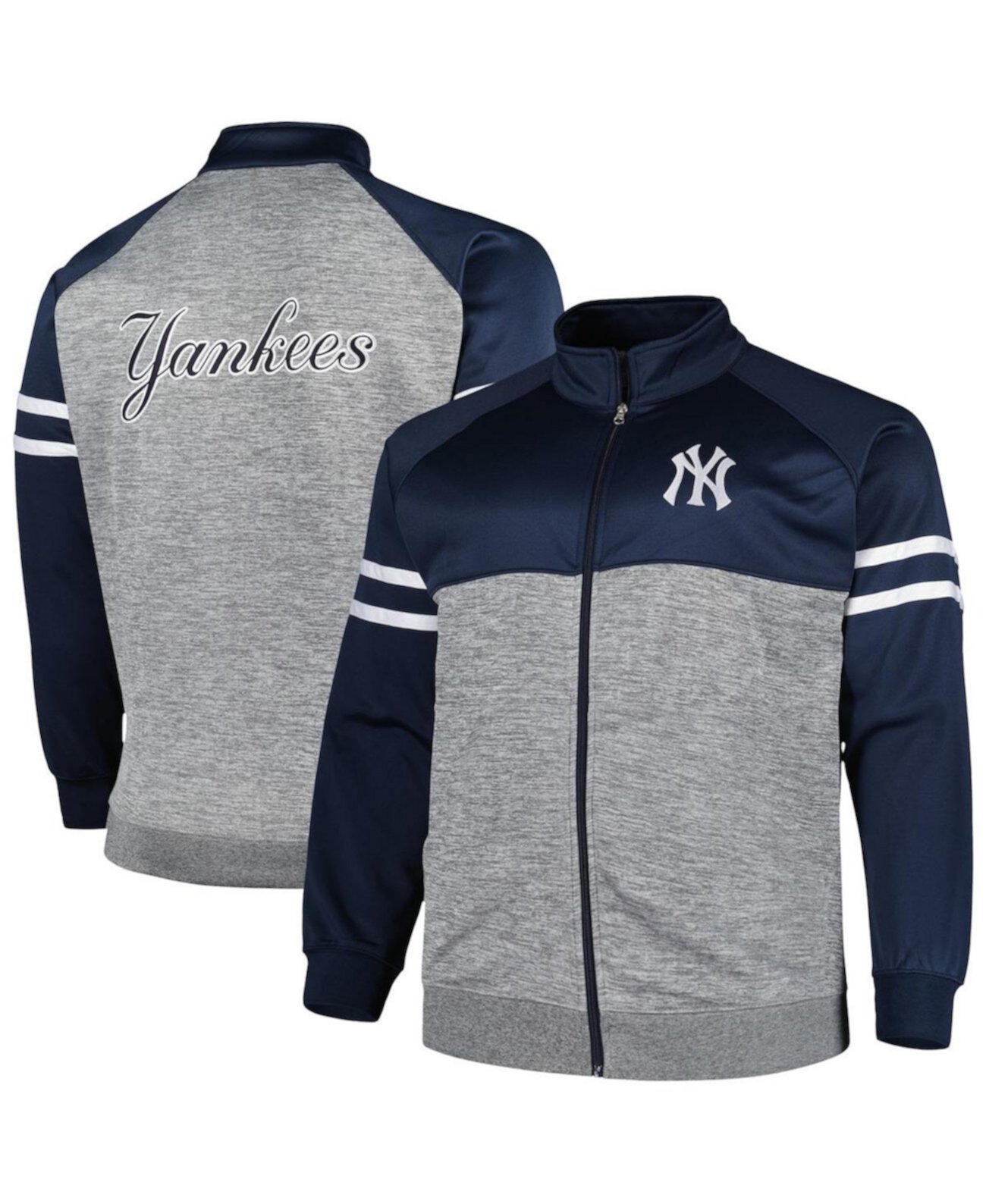 Мужская темно-синяя спортивная куртка Heather Grey New York Yankees Big and Tall с молнией по всей длине реглан Profile
