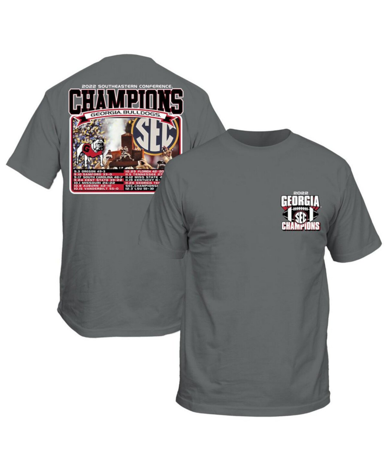 Men's Gray Georgia Bulldogs 2022 SEC Football Conference Champions Recap T-shirt New World