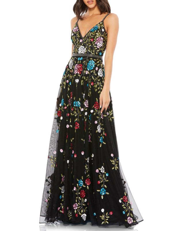 Платье трапециевидной формы с пайетками и цветочным принтом MAC DUGGAL