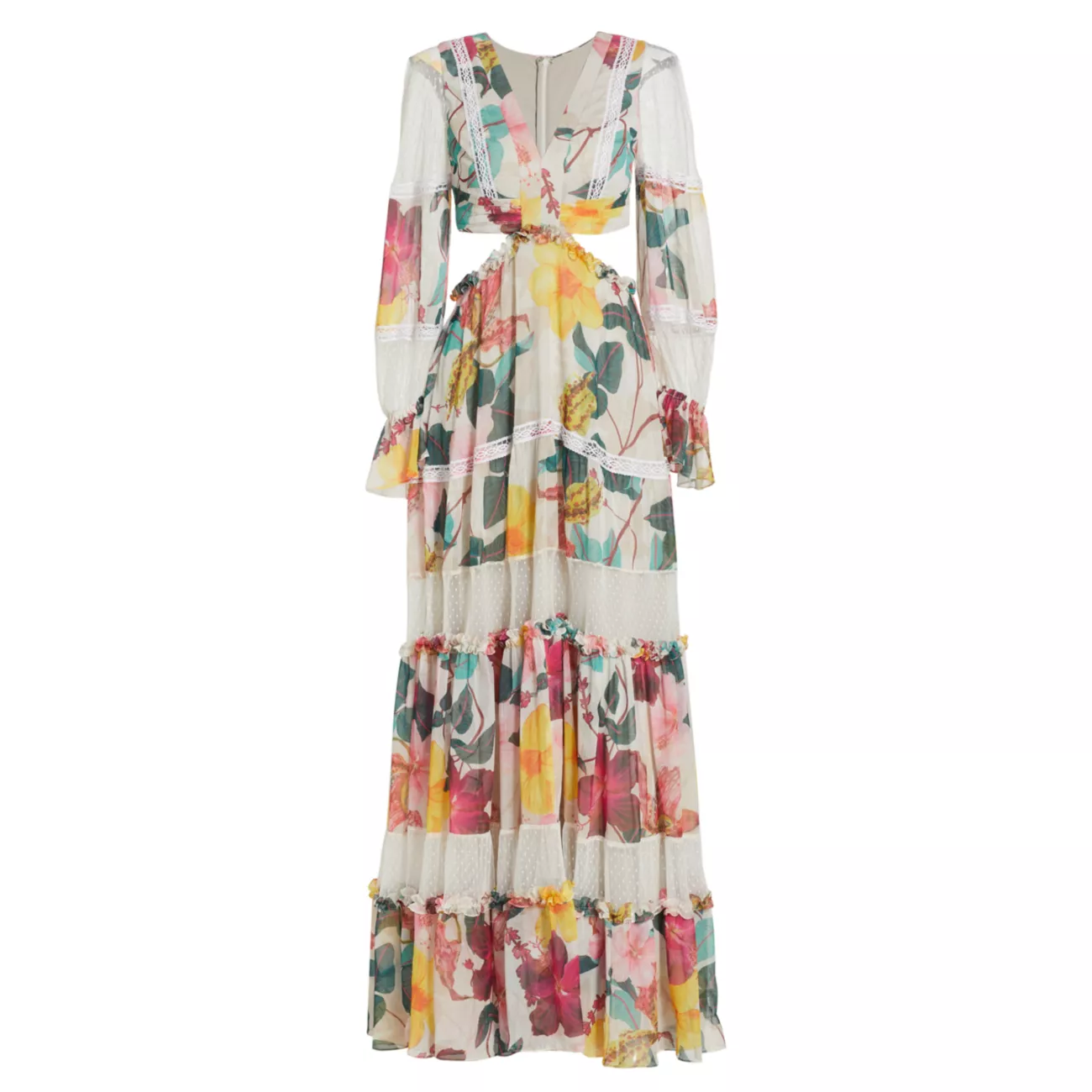 Hibiscus Lace-Trimmed Cutout Maxi Dress PatBO