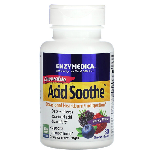 Chewable Acid Soothe, ягоды, 30 жевательных таблеток Enzymedica