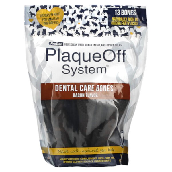 PlaqueOff System, Dental Care Bones, For Dogs, Bacon, 13 Bones, 17 oz (482 g) ProDen