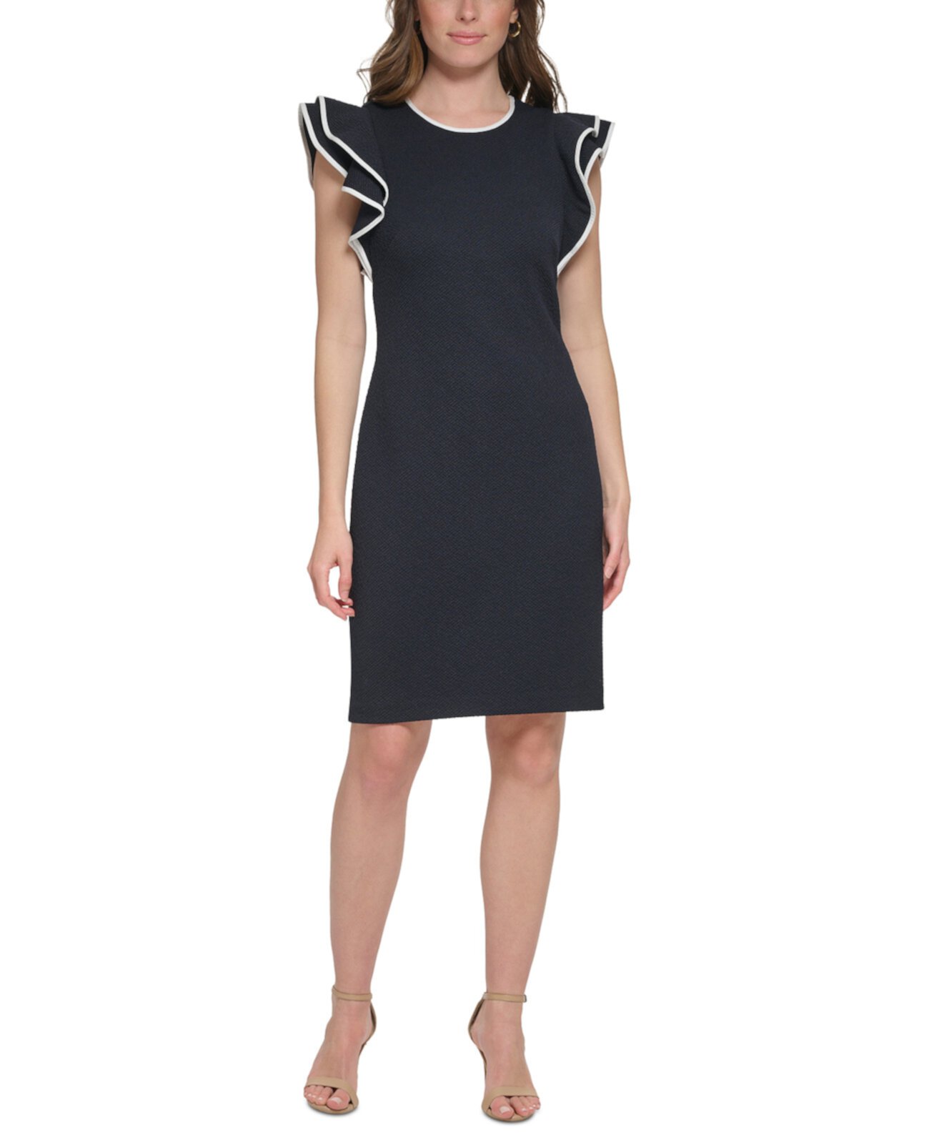 Женское мини-стеганое жаккардовое платье с развевающимися рукавами Tommy Hilfiger