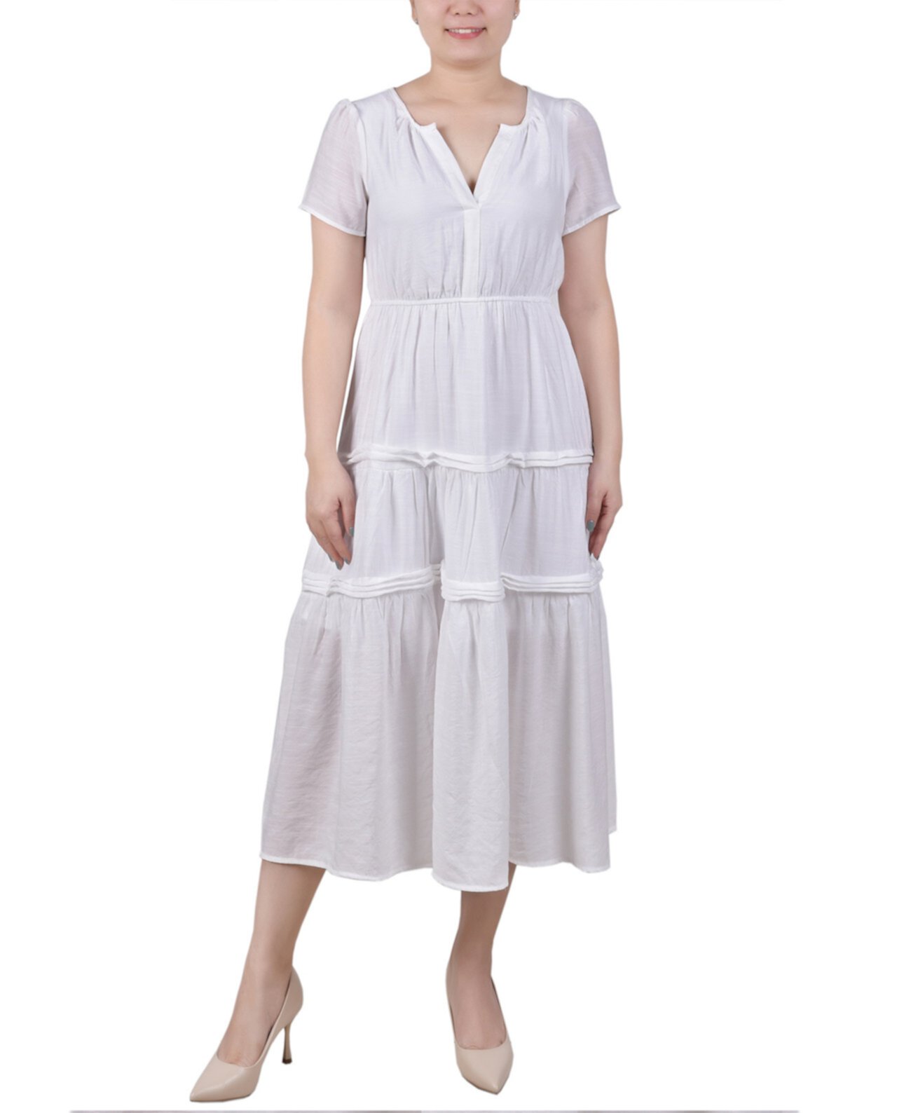 Элегантное платье миди Petite с короткими рукавами NY Collection