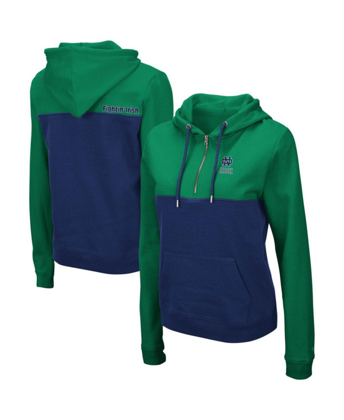Женская зелено-темно-синяя худи с капюшоном Notre Dame Fighting Irish Aidan Half-Zip