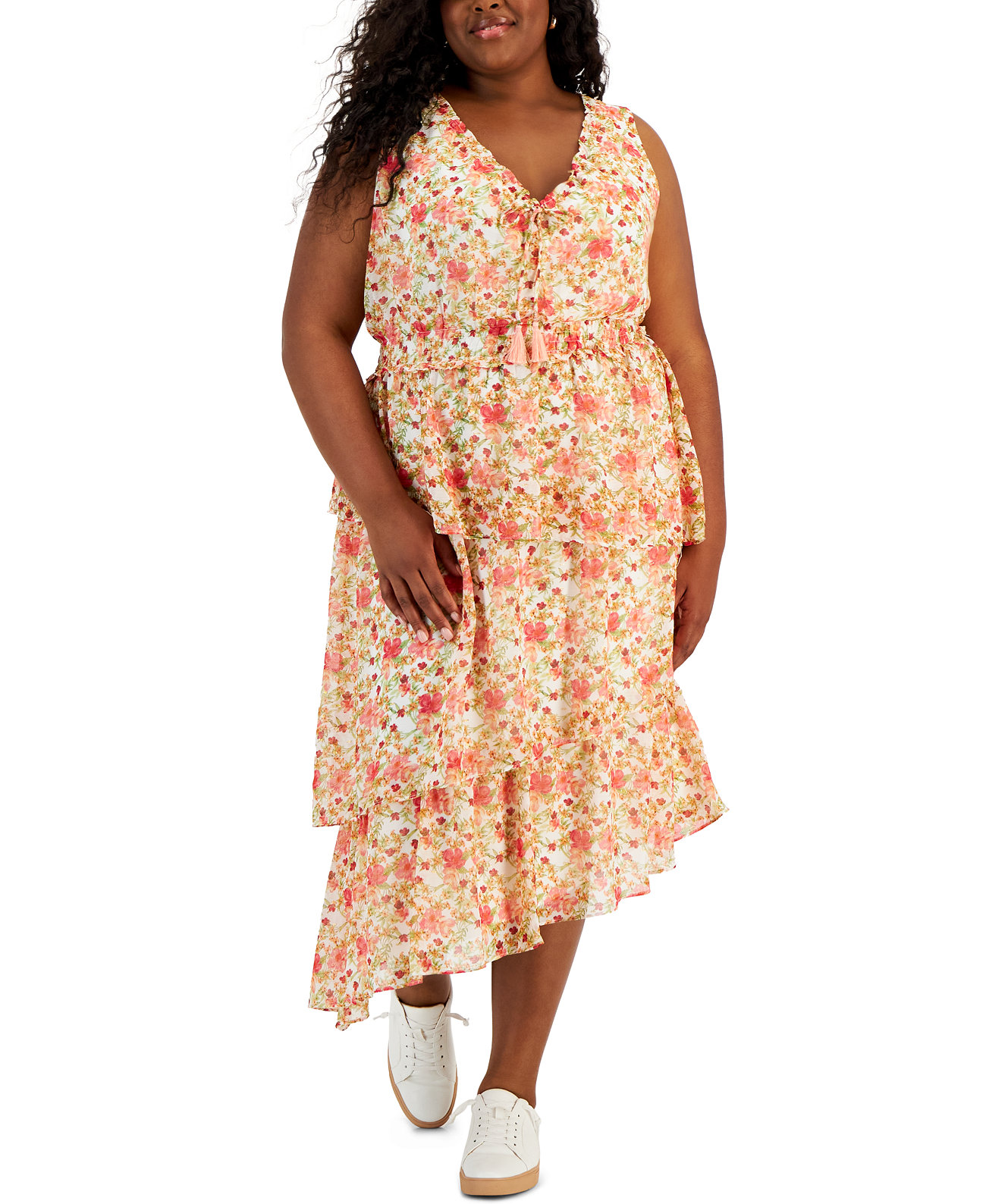 Многоуровневое платье миди больших размеров с цветочным принтом Taylor