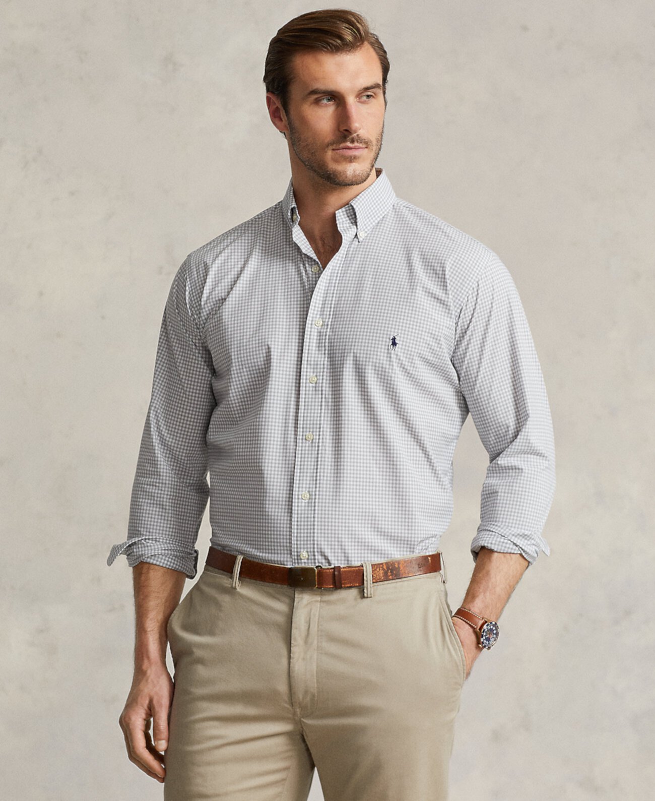 Мужская Рубашка Большого Размера в Полоску Polo Ralph Lauren из Поплина с Эластаном Polo Ralph Lauren