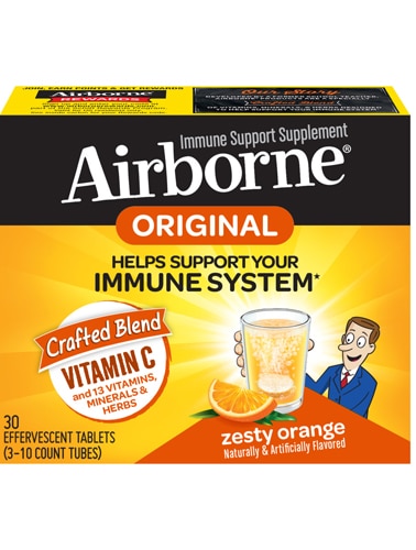 Шипучие таблетки Острый апельсин, витамин С и Е, цинк, поддержка иммунитета -- 30 шипучих таблеток AirBorne