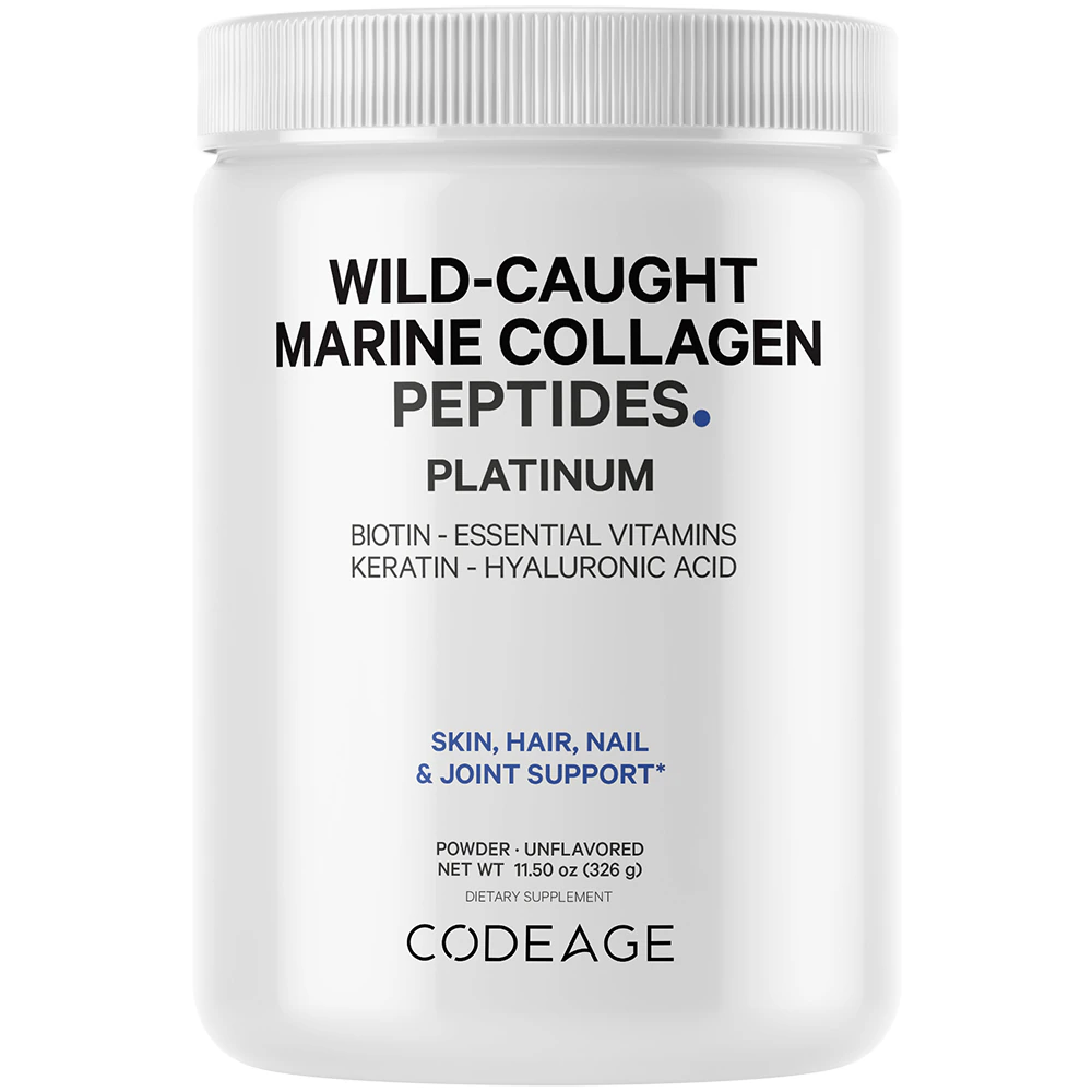 Marine Collagen Protein Powder (Порошок) Platinum-Fish Collagen Peptides + Vitamins-Biotin -- 11.5 oz (Унции) Codeage