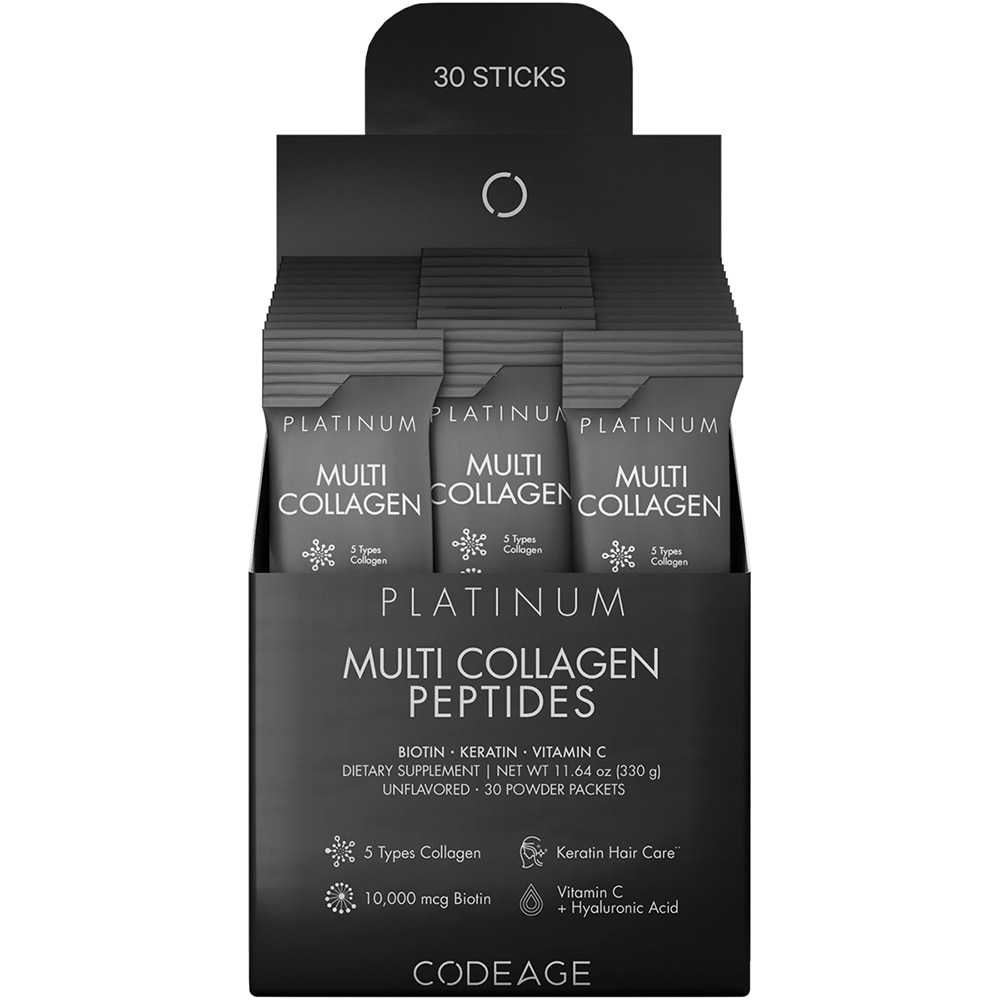 Multi Collagen and Biotin 10000 mcg + Vitamin C B6 & D3 Powder (Порошок) Supplement -- 30 Stick Packs Codeage