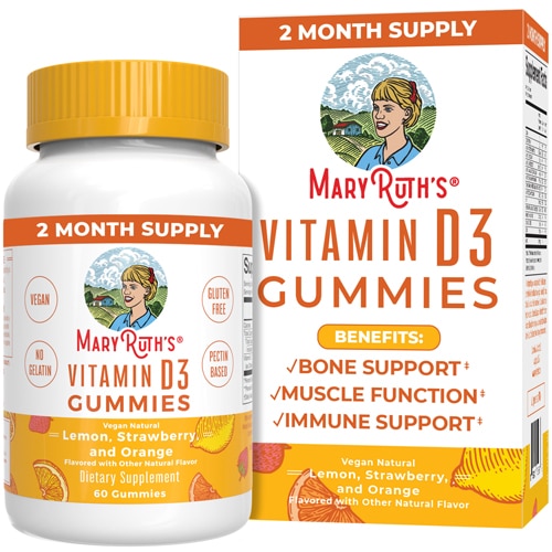 Vitamin D3 Gummies (Жевательные конфеты) Lemon Strawberry & Orange -- 60 Gummies MaryRuth's