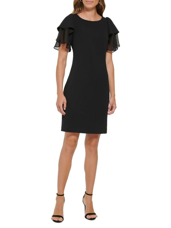 Многослойное платье-футляр с развевающимися рукавами DKNY