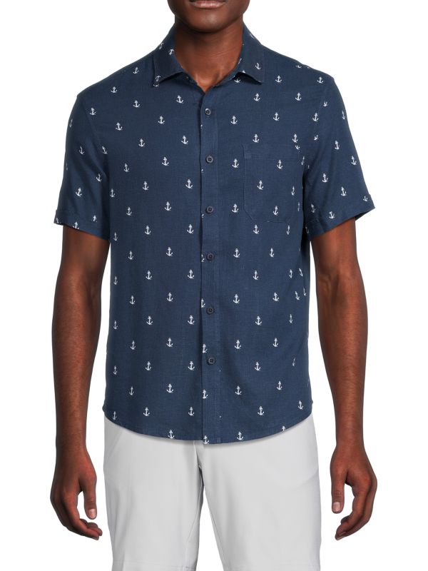 Рубашка на пуговицах с принтом якорей из смеси льна Saks Fifth Avenue
