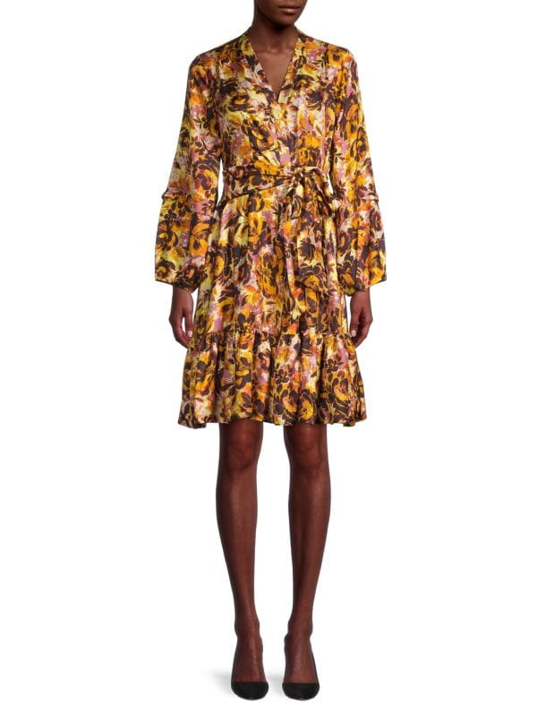 Ярусное шелковое платье с цветочным принтом Georgie Kobi Halperin