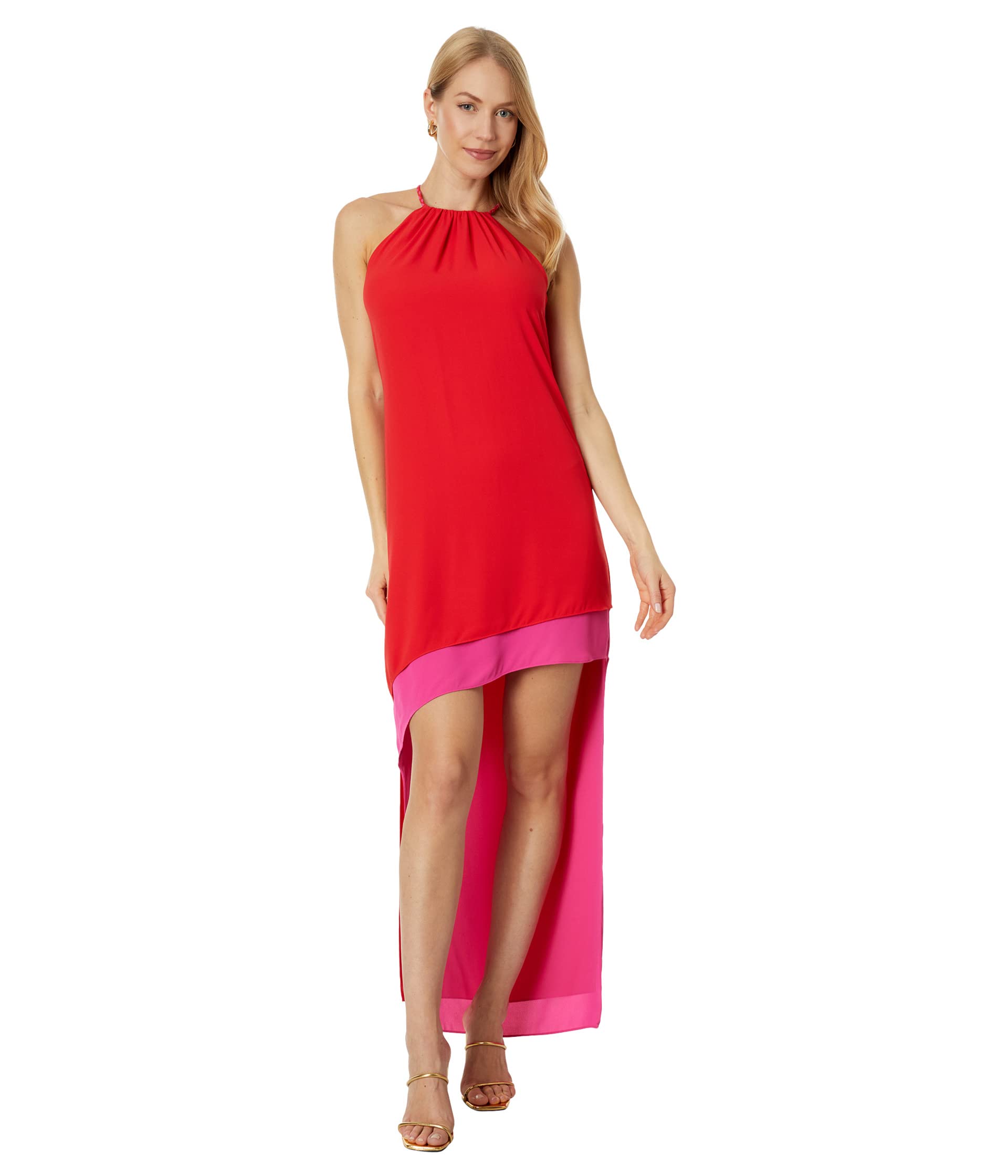 Halter High-Low Color-Block Dress Bcbgmaxazria