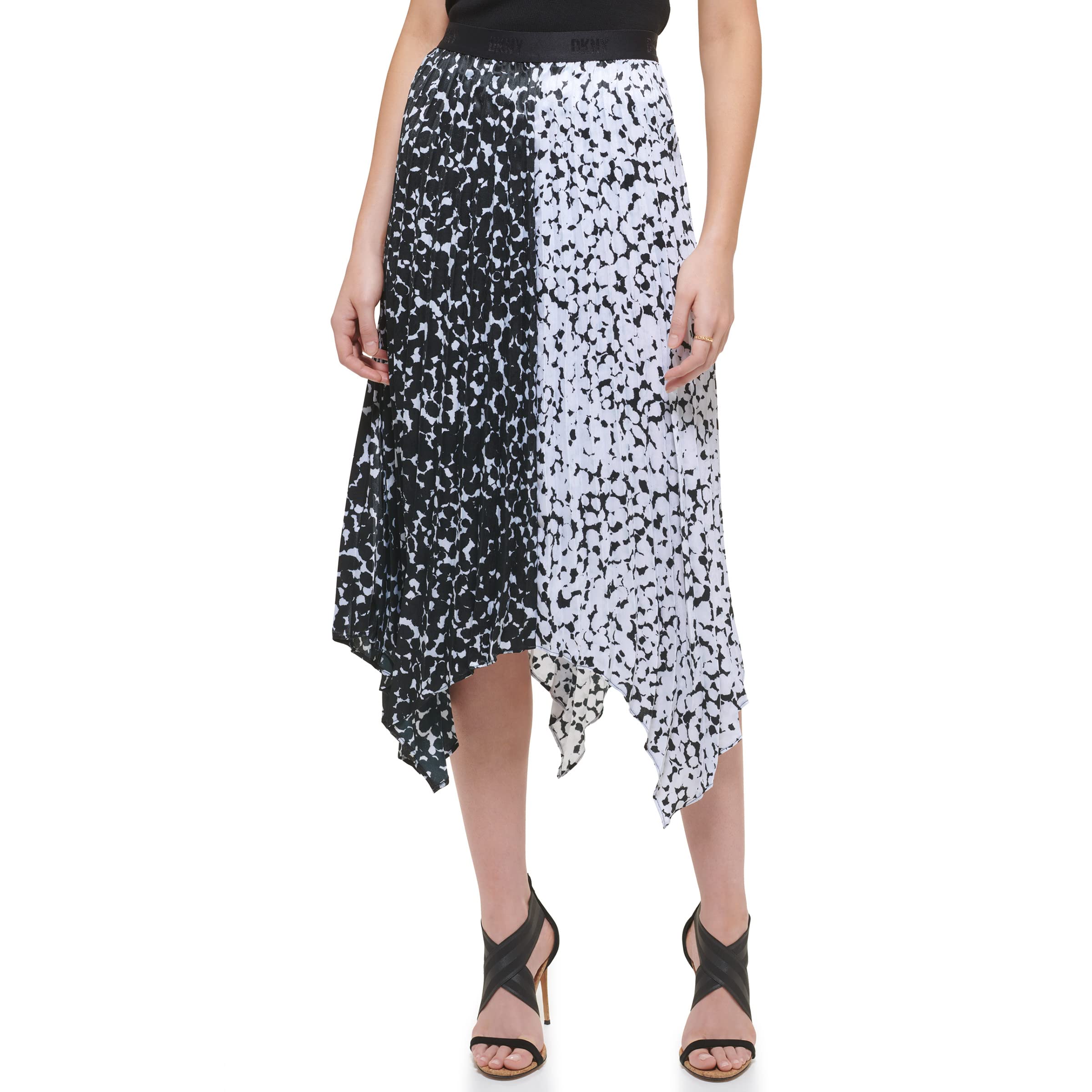 Асимметричная юбка в стиле колор-блок без застежек с принтом DKNY