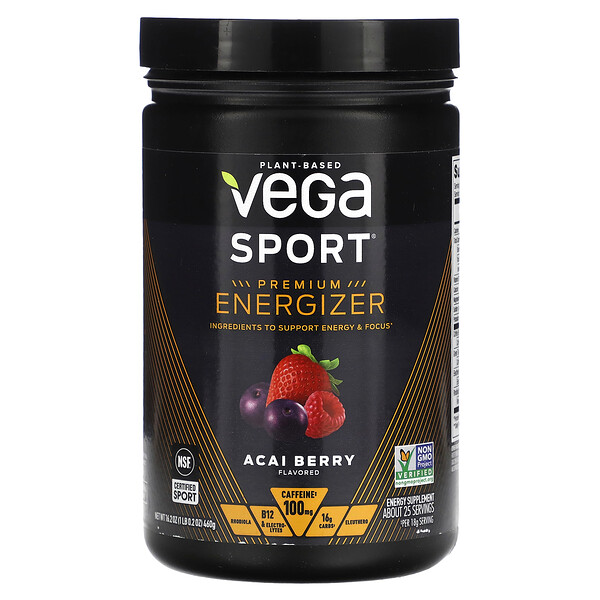 Sport, Энергетик премиум-класса на растительной основе, ягоды асаи, 16,2 унции (460 г) Vega