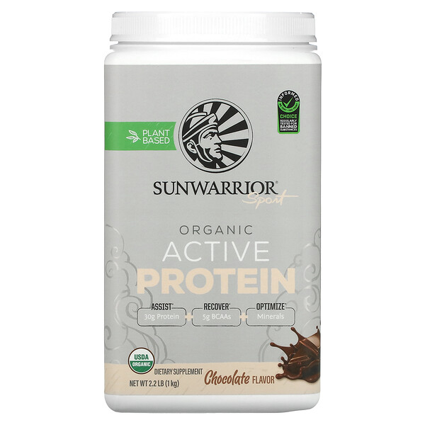 Sport, Органический активный протеин, шоколад, 2,2 фунта (1 кг) Sunwarrior