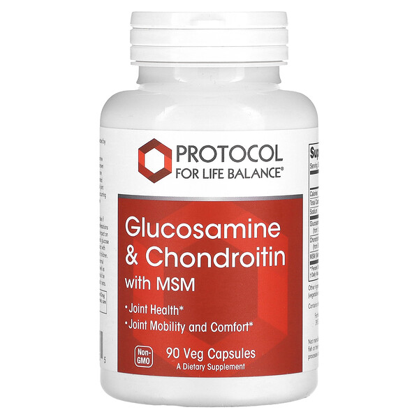 Glucosamine & Chondroitin with MSM, 90 Veg Capsules (Вегетарианские капсулы) Protocol for Life Balance