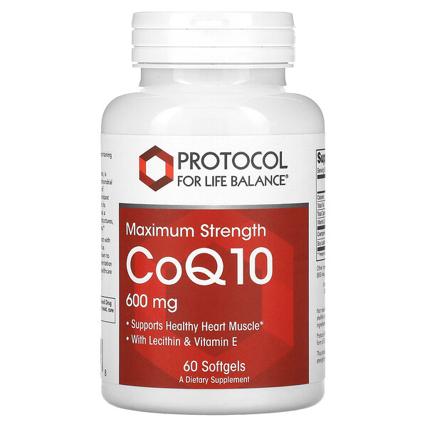 CoQ10, максимальная сила, 600 мг, 60 мягких таблеток Protocol for Life Balance