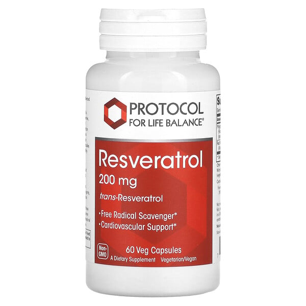 Ресвератрол, 200 мг, 60 растительных капсул Protocol for Life Balance