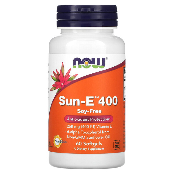 Sun-E 400, 268 мг (400 МЕ), 60 мягких таблеток NOW Foods
