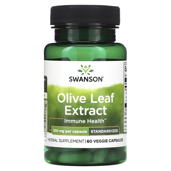 Экстракт листьев оливы, стандартизированный, 100 мг, 60 растительных капсул Swanson